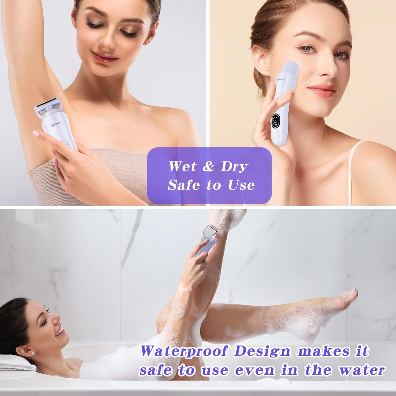 Hatteker Women'S Electric Shaver Bikini Trimmer Hair Trimmer for Women Electric Razor for Legs Bikini Underarm Pubic Hairs IPX7 Waterproof USB Rechargeable with LED Light (Purple) image number 2