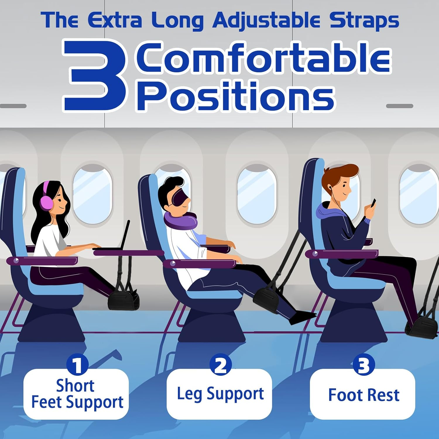 Fiohiros Airplane Foot Rest, Artificial PU Leather Foot Hammock for Plane, Airplane Travel Accessories Foot Hammock for Plane image number 2