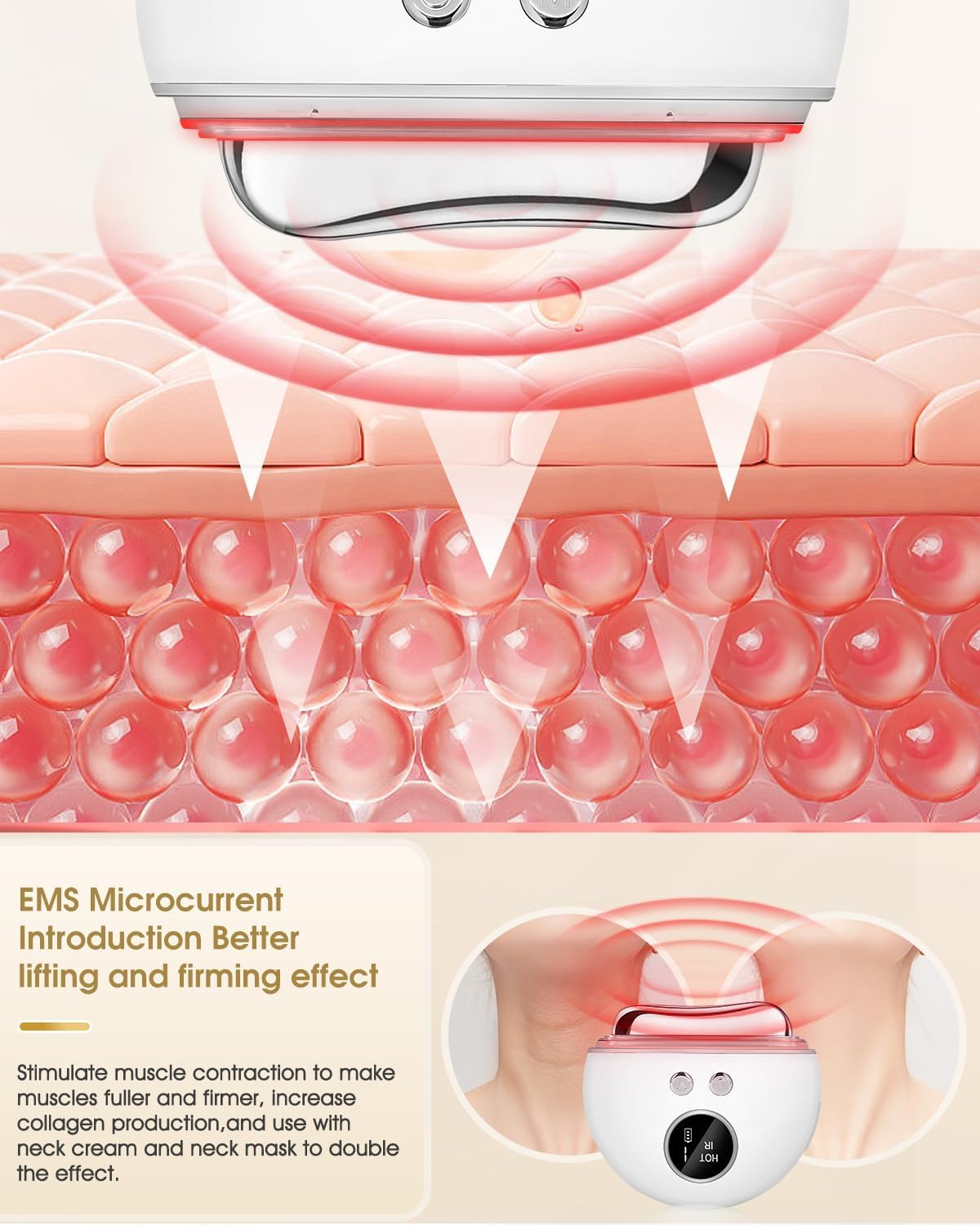 Koeay LED Gua Sha Device with 9 Intensity & 4 Modes Gua Sha Facial Tool with Heat and Vibration Portable Neck Face Massager for Anti-Aging Wrinkle Puffiness Lifting and Tightening Skin (White,4 Light) image number 6