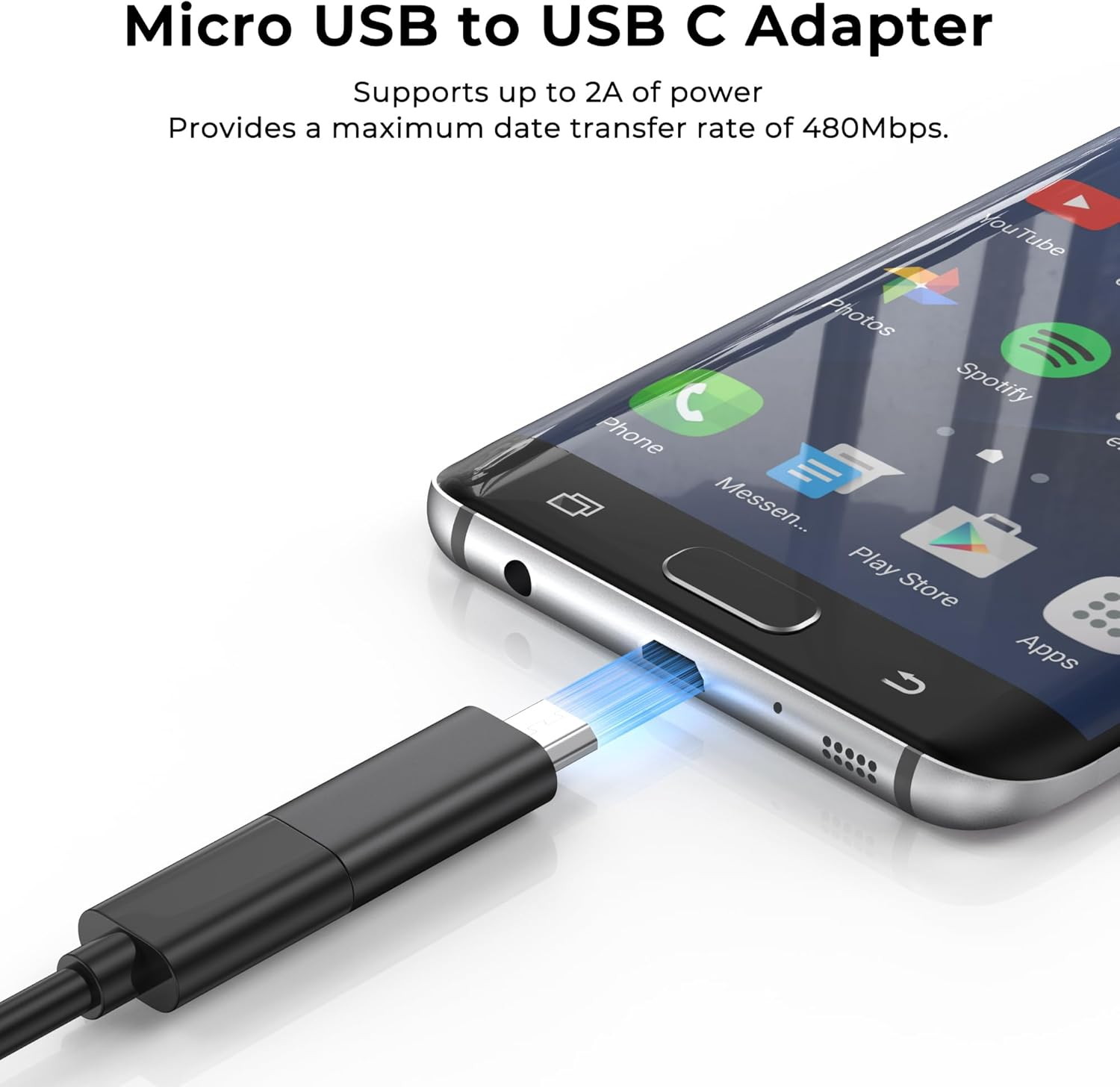 Micro USB to USB C Adapter 2 Pack Type C Female to Micro B Male Converter QC 3.0 Data Transfer Compatible with PS4 Xbox Game Controller Spaker Driving Recorder Huawei Play Galaxy S7 image number 6