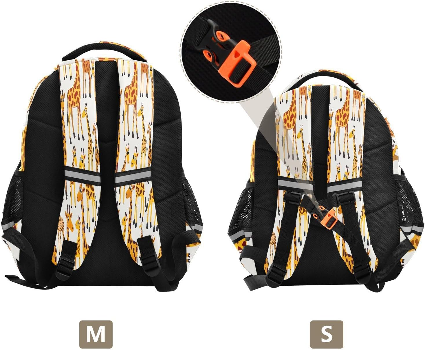 RPLIFE 15 Inch Kids Backpack for School, Playful Giraffes White Lightweight Backpack for Kids image number 6