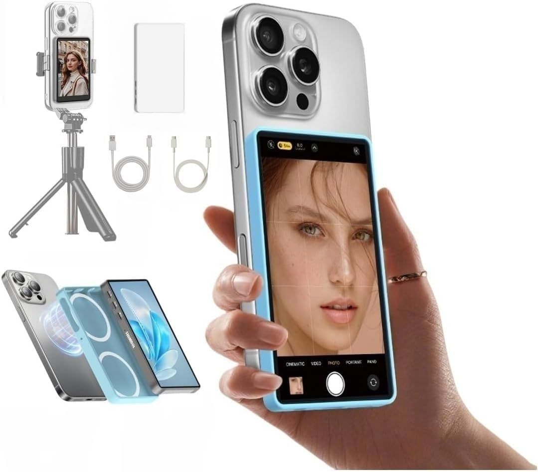 SHIMBOL CP5 Lite Selfie Monitor Screen,Magnetic Phone Vlog Selfie Monitor Screen for Phone Rear Camera for Live Stream Tiktok,Compatible with Ios Android,White Case
