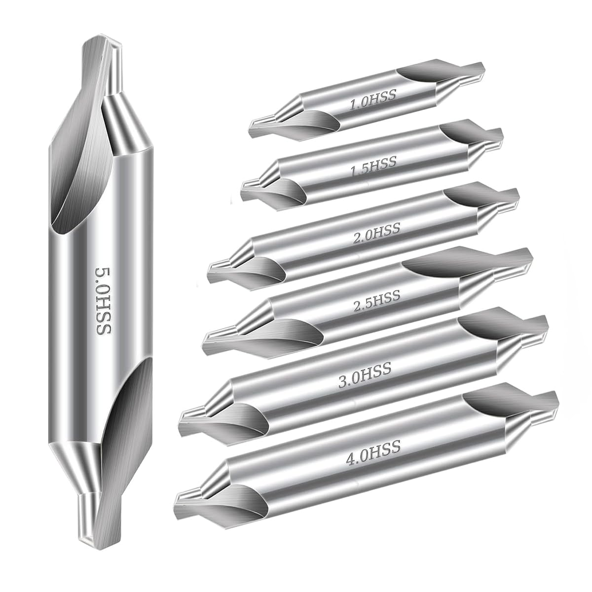 Center Drill Bits Set, 7 Pcs High Speed Steel 60-Degree Angle Center Drill Bits Kit Countersink Tools for Lathe Metalworking Size 1.0 1.5 2.0 2.5 3.0 4.0 5.0 image number 2