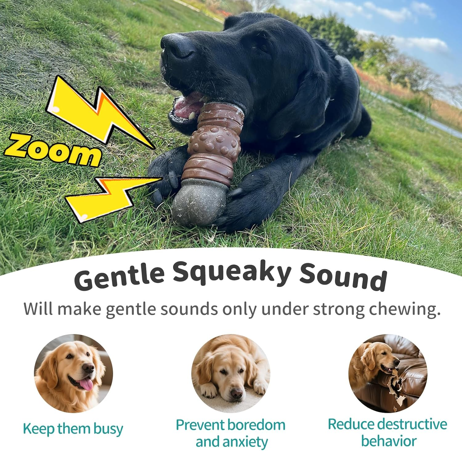 Joybruko Dog Toys for Aggressive Chewers, Indestructible Squeaky Chew Toy to Keep Them Busy, Tough Nylon & Rubber Pitbull Bones for Training and Teeth Cleaning, Reduce Boredom for Medium Large Breed image number 1