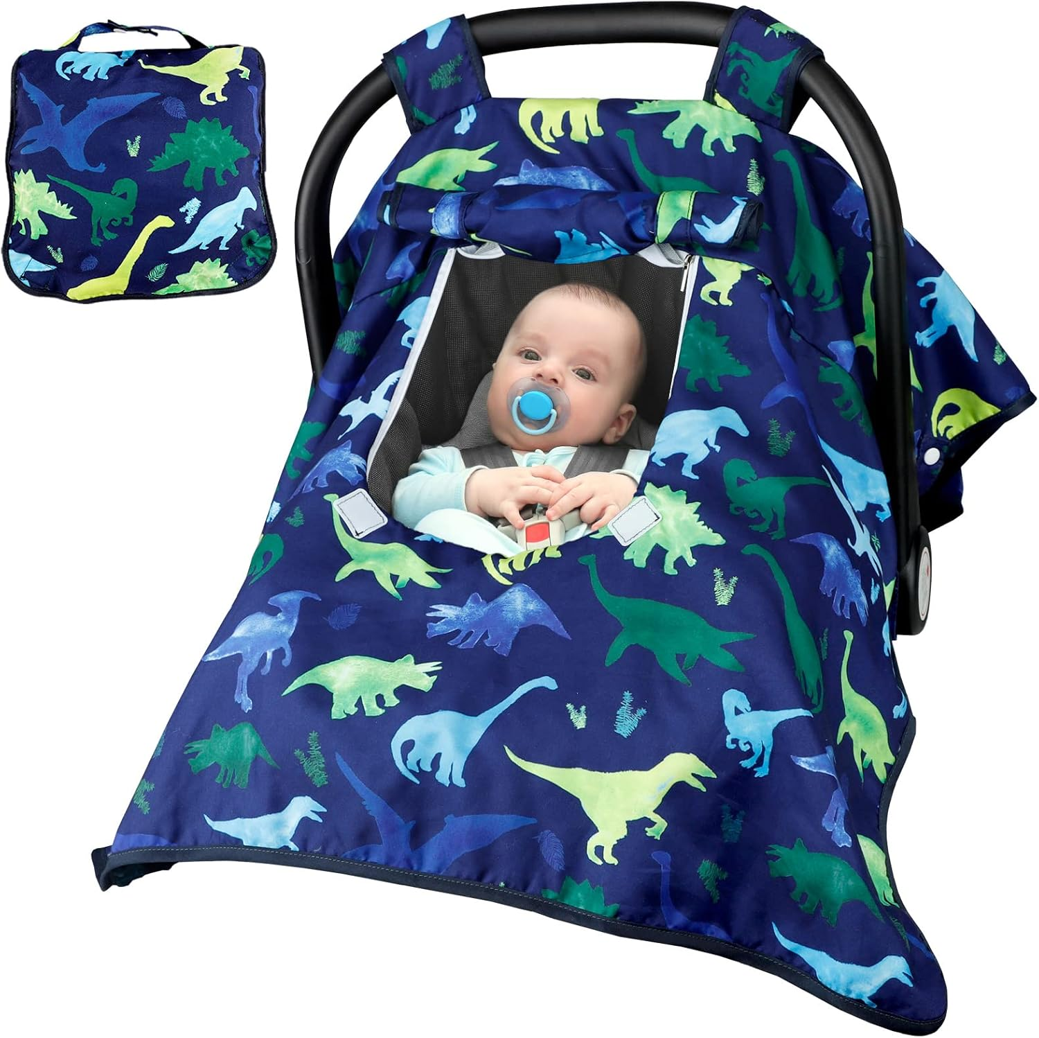 Baby Carseat Cover Boys, Newborn Car Seat Canopy, Minky Cozy & Warm Cover, Winter Carrier Cover with Peep Windows, Soft & Breathable, Bear Stuff