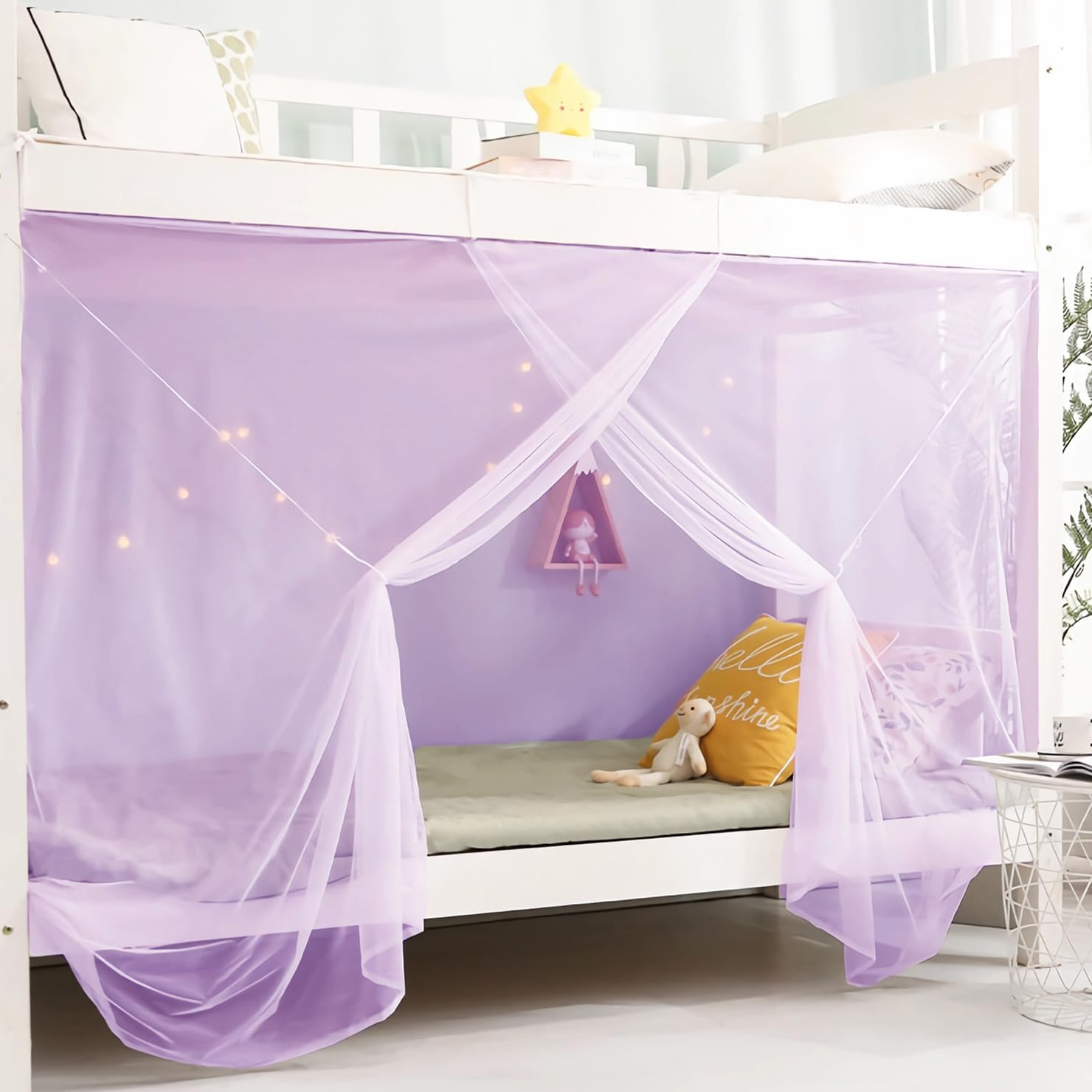 Eimilaly 8 Corner Canopy Curtains for Girls Boys Bed Decor, Dormitory, Loft, 1-1.8M or Outdoor Camping, Suit for 1M Single Door Pink