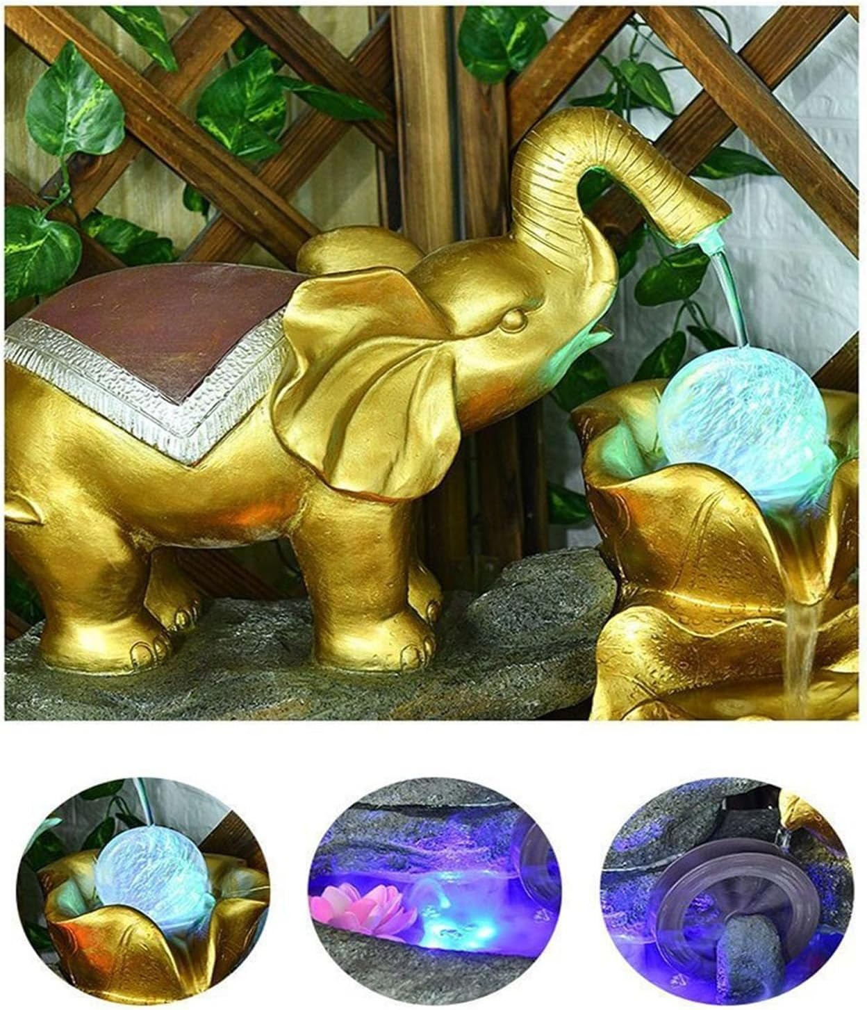 Outdoor Fountain Elephant Indoor Water Fountain, Decoration with Rolling Ball, Floor Standing Decorative Ornament for Home, Office, Bedroom image number 2