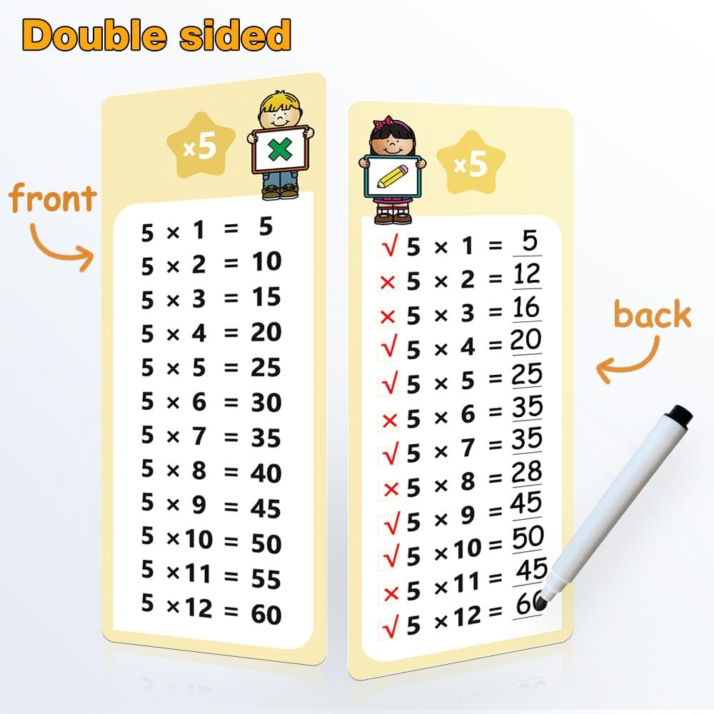 Lachilly 0-12 Multiplication Table Cards with 2 Dry Erase Pens, Educational Times Table Flashcards for Kids, Self Check Classroom Home Learning Aids, Elementary School Teacher Teaching Aids, 15 Cards image number 6