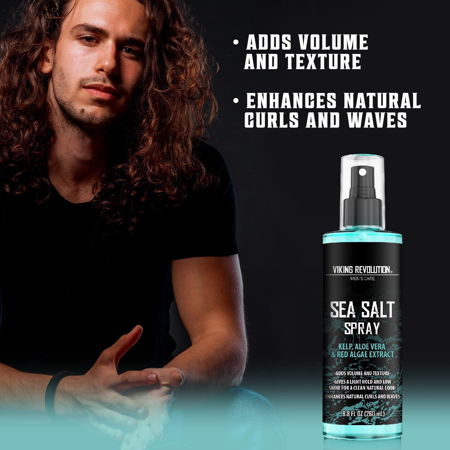 Viking Revolution - Sea Salt Spray Hair Men - 240Ml - Hair Texturizing Spray with Kelp, Aloe Vera & Red Algae Extract - Surf Spray to Add Volume & Texture - Beach Hair Spray - Gifts for Men image number 1