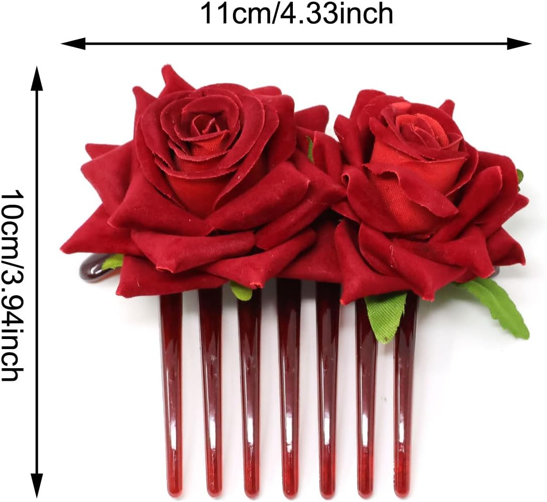 Honbay 2PCS Rose Flower Hair Side Combs 7 Teeth Floral Twist Combs Decorative Flower Hairpin Hair Accessories for Women image number 6