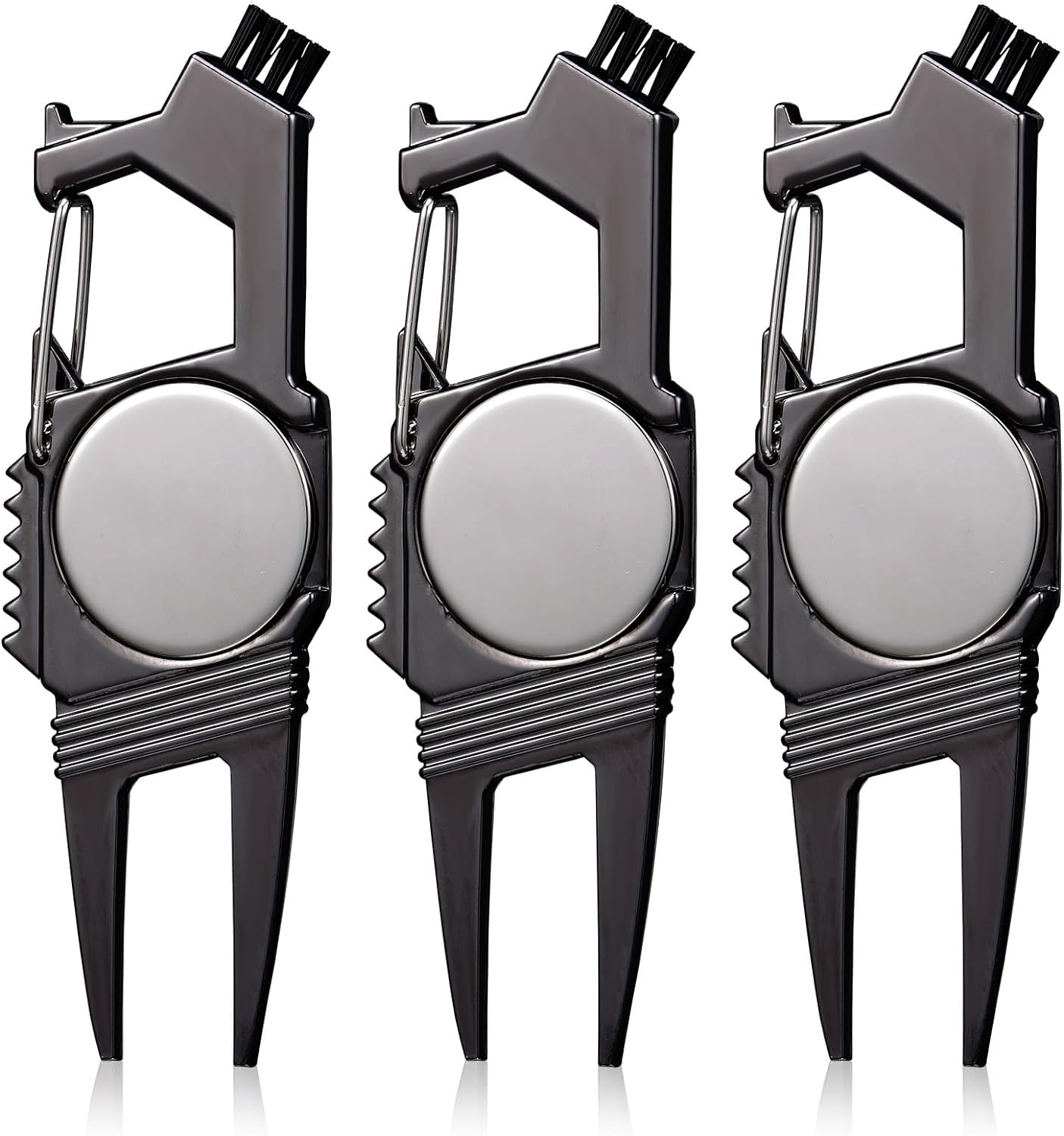 3 Pcs 7 in 1 Multipurpose Golf Divot Tool Golf Divot Repair Tool Lightweight Compact Golf Tool with Magnetic Golf Ball Marker, Bottle Opener, Club Brush, Groove Cleaner for Golf Lovers image number 2
