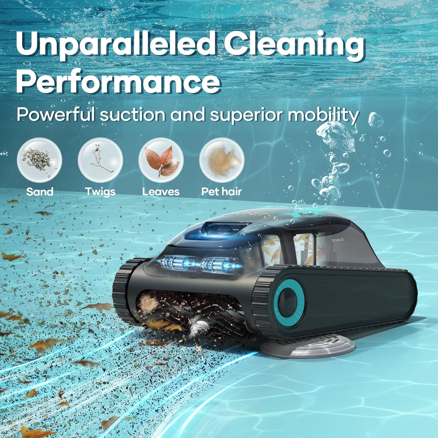 AIPER Scuba S1 Robotic Pool Cleaner Bundle with Surfer S2 Solar Pool Skimmer, Comprehensive Pool Cleaning for Inground Pools, Floor, Wall, Waterline and Pool Surface Cleaning image number 1