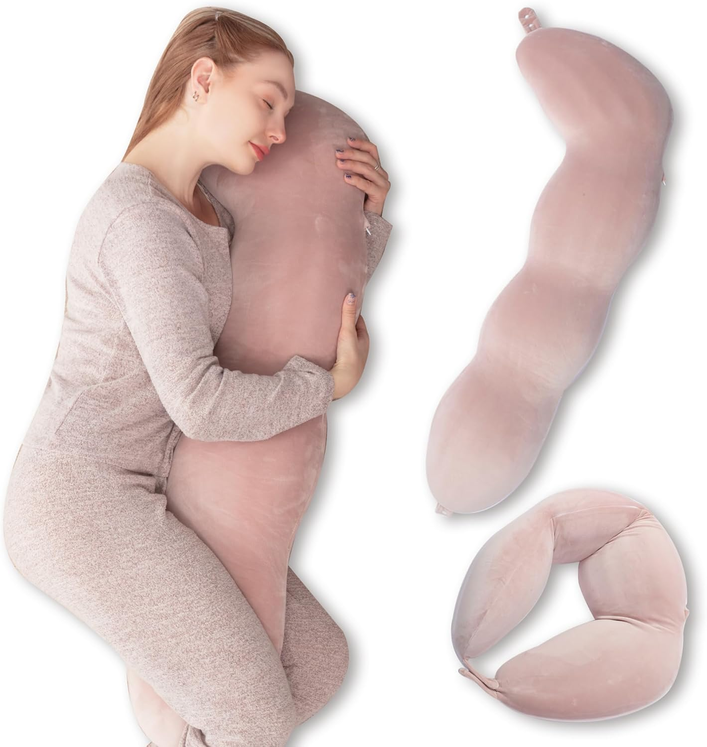 Texstead Pea Body Pillow for Side Sleepers, Hugpillow Cuddle Pillows for Adults,Memory Foam Hug Pillow 109X43Cm Pink