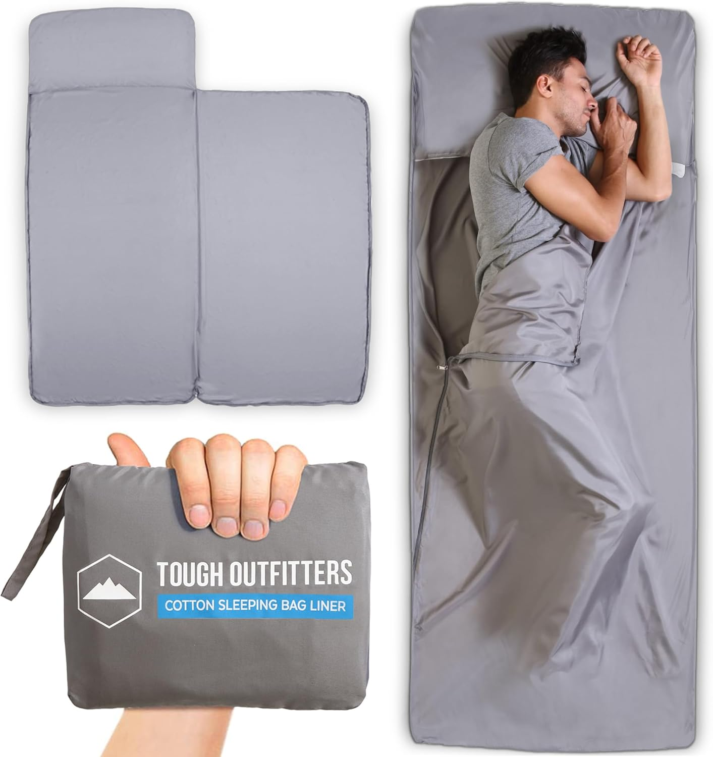 Tough Outdoors XL Sleeping Bag Liner - Travel Sheet & Sleep Sack for Adults - Lightweight & Ideal for Camping, Traveling, Hotels & Backpacking - Smooth & Breathable