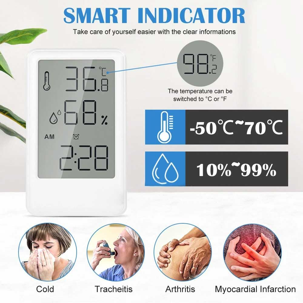 Digital Hygrometer Thermometer, Room Humidity Meter, Temperature Meter Maximum Minimum Recording Temperature Digital Display (Black) - White image number 3