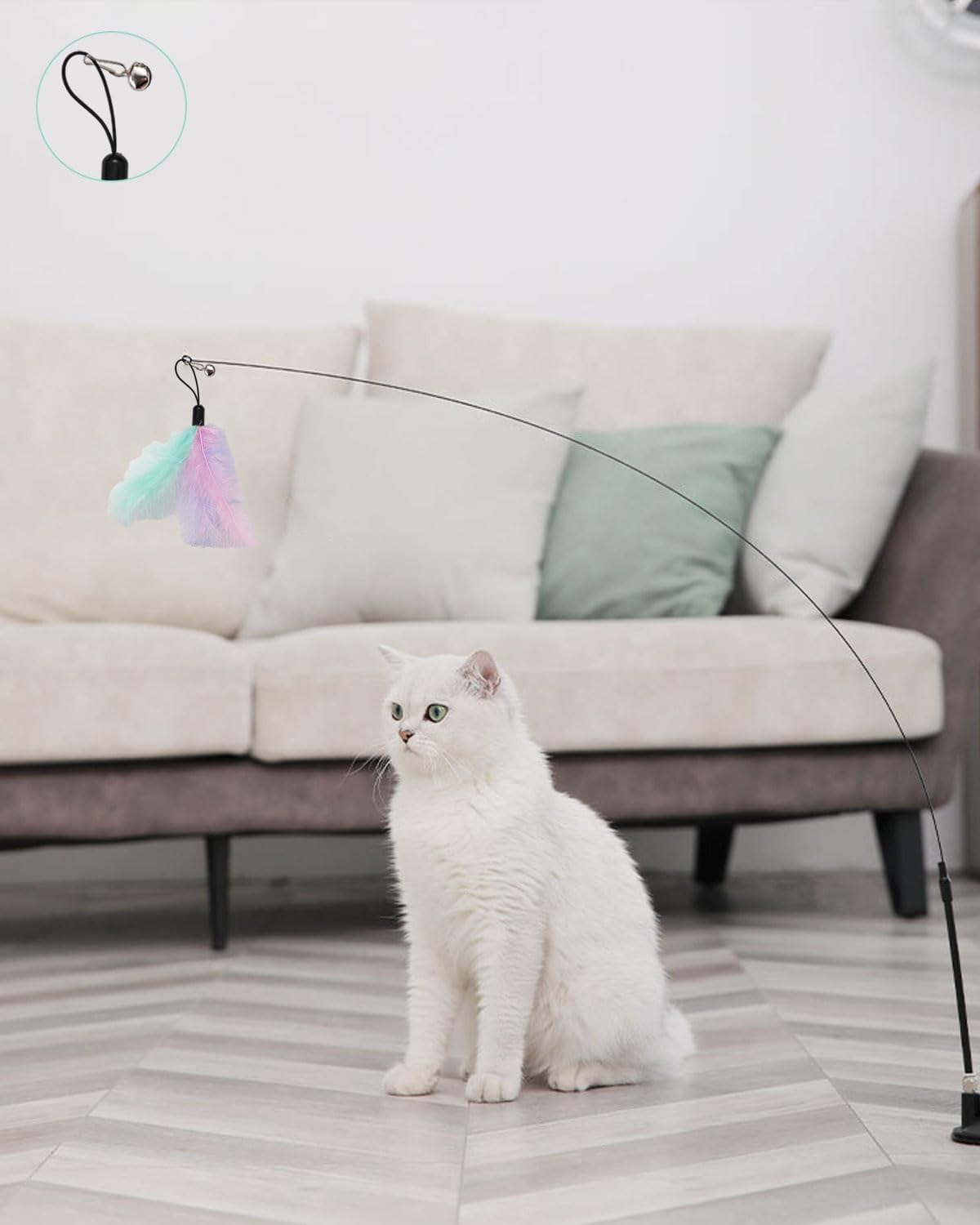 AORHOFJ Pack of 8 Replacement Heads for Cat Teaser Toys, Replacement Heads for Cat Teaser Sticks, Interactive Cat Toy Feathers, Cat Hair Toy, Replacement Feathers with Bells image number 5