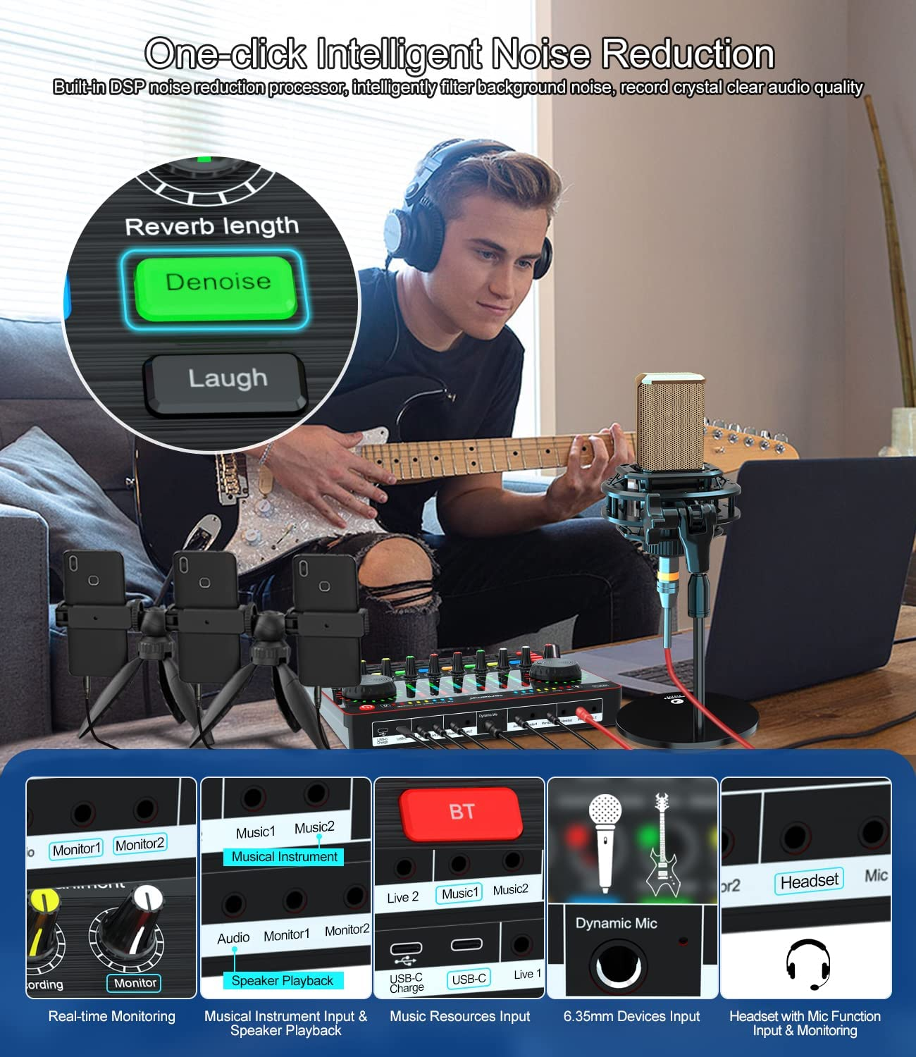 Podcast Equipment Bundle, Tenlamp Studio XLR-3.5 Cardioid Condenser Microphone & G3Pro Portable Audio Interface with Mixer and Sound Card Soundboard Voice Changer DJ Controller, All-In-One Podcast Mic Kit for Phone PC Live Streaming Podcast Recording Gaming Youtube Tik Tok Guitar image number 4