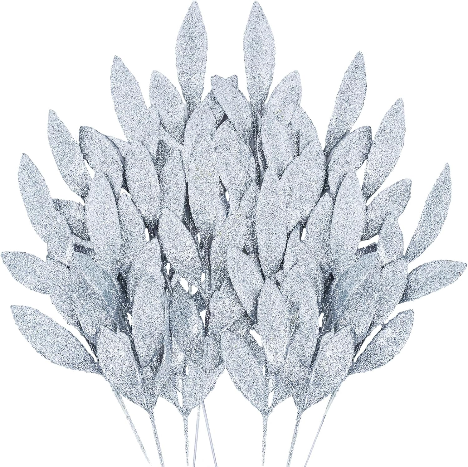 24 Pcs Artificial Glitter Gold Leaves, 13" Glittered Christmas Gold Flowers Leaf Sprays for Christmas Tree Picks, Wreaths, Table Decorations