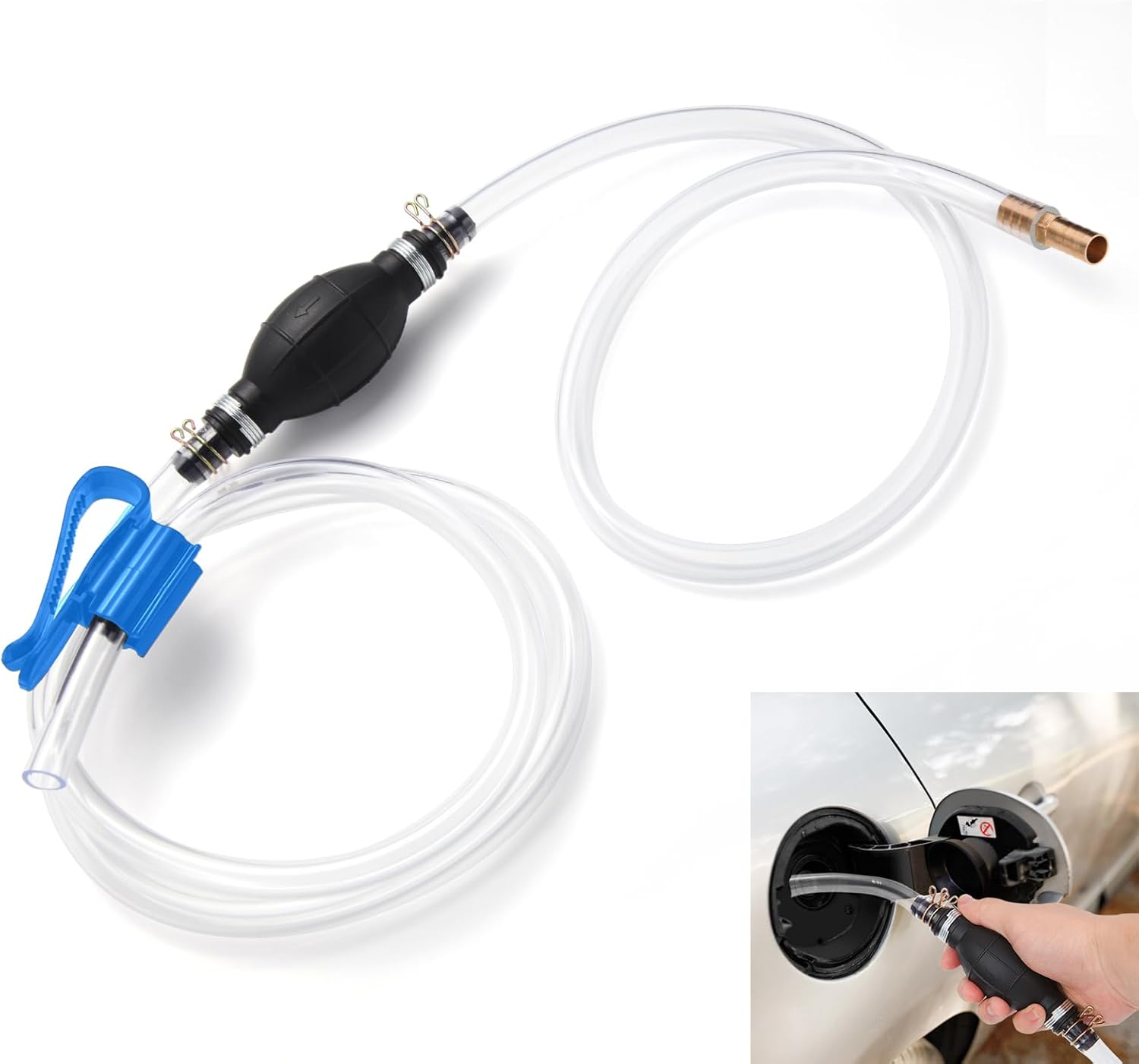 Gas Siphon Hose Pump, Manual Hand Water Pump, Gasoline Transfer Pump for Water Gas Oil Petrol Diesel, Fuel Siphon Pump with 2 Durable PVC Syphon Hoses, HH016 image number 2
