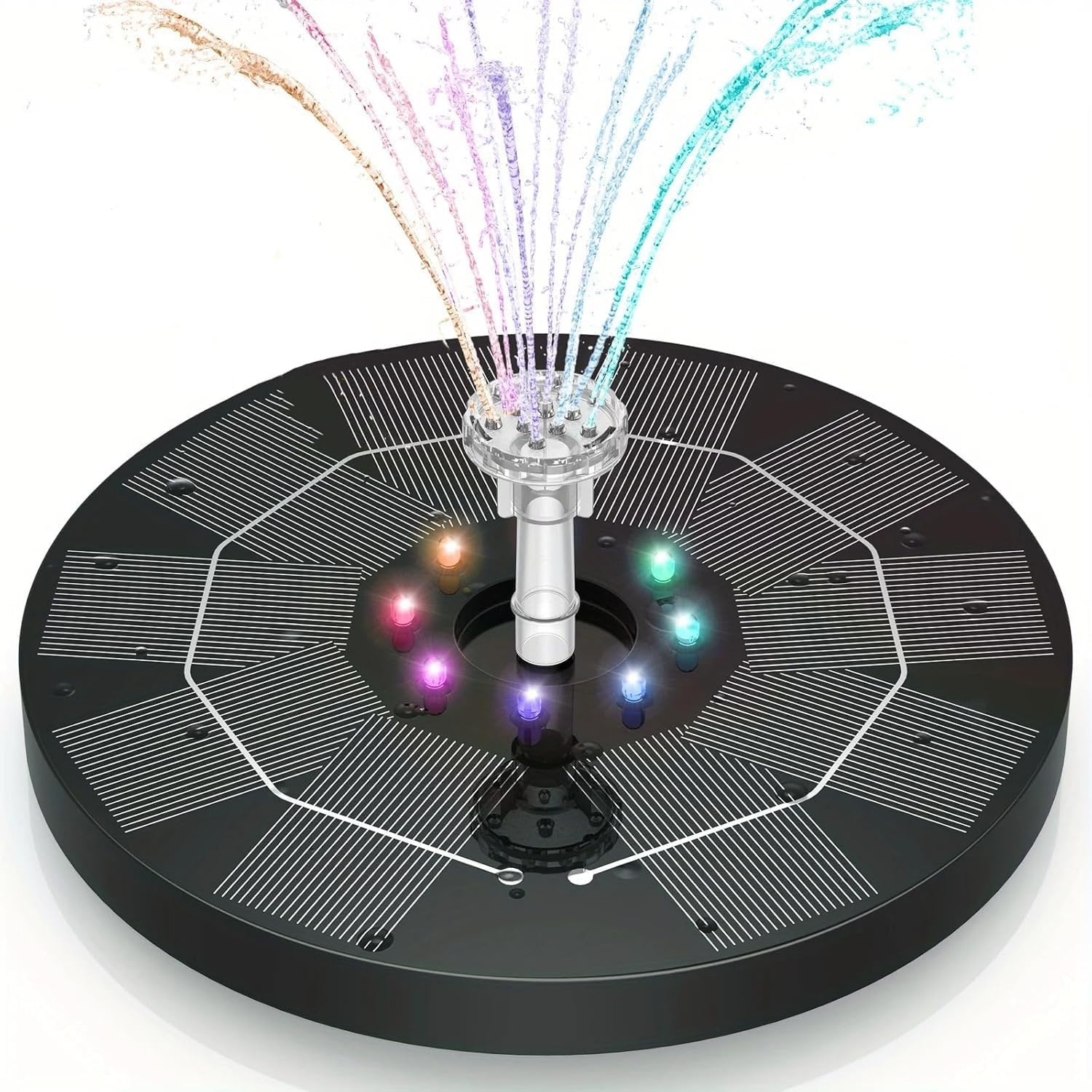 Solar Fountain, Living Solar Fountain for Bird Bath, Floating Water Fountain Pumpwith LED Lights, 8 Nozzle for Garden, Birdbath, Pool, Pond, Fish Tank, Outdoor image number 2