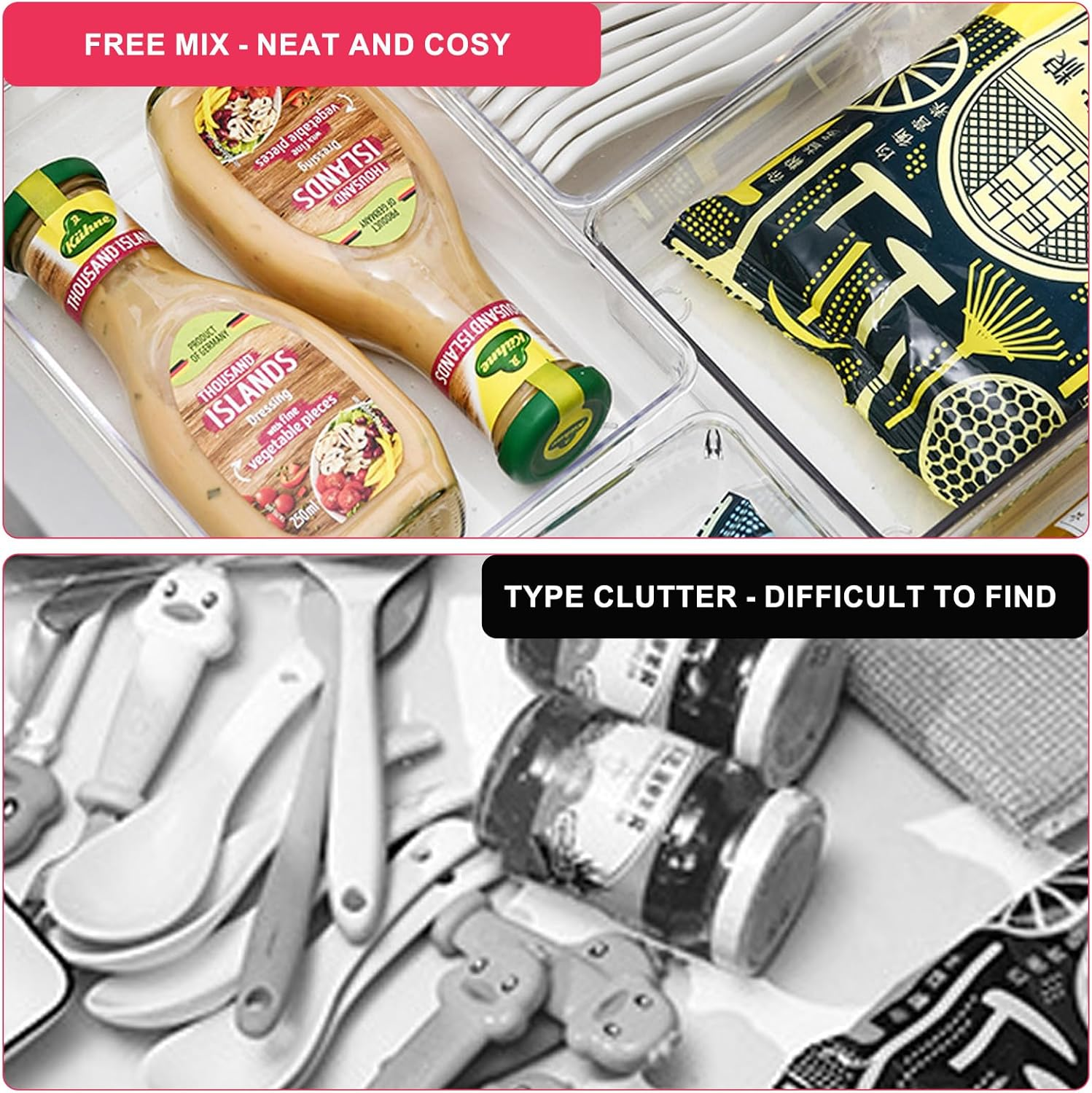 Clear Plastic Drawer Organizers Set, 4-Size Versatile Bathroom and Vanity Organizer Trays, Non-Slip Storage Containers for Makeup, Jewelries, Bedroom, Kitchen Utensils and Office（37Pcs） image number 5