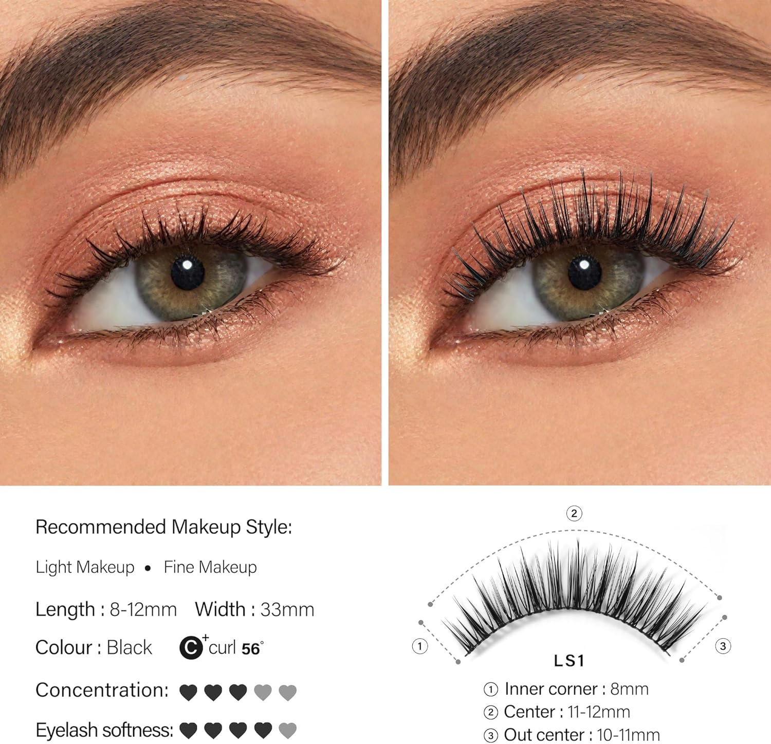 Happy Heartbeat False Lashes Natural Look Thin Band Eyelashes,Soft Wispy Cat Eye Volume Reusable Strip Fake Lashes,With Lash Glue and Eyelash Curler Professional Kit (LS1 Kit) - Ls3 Kit image number 2