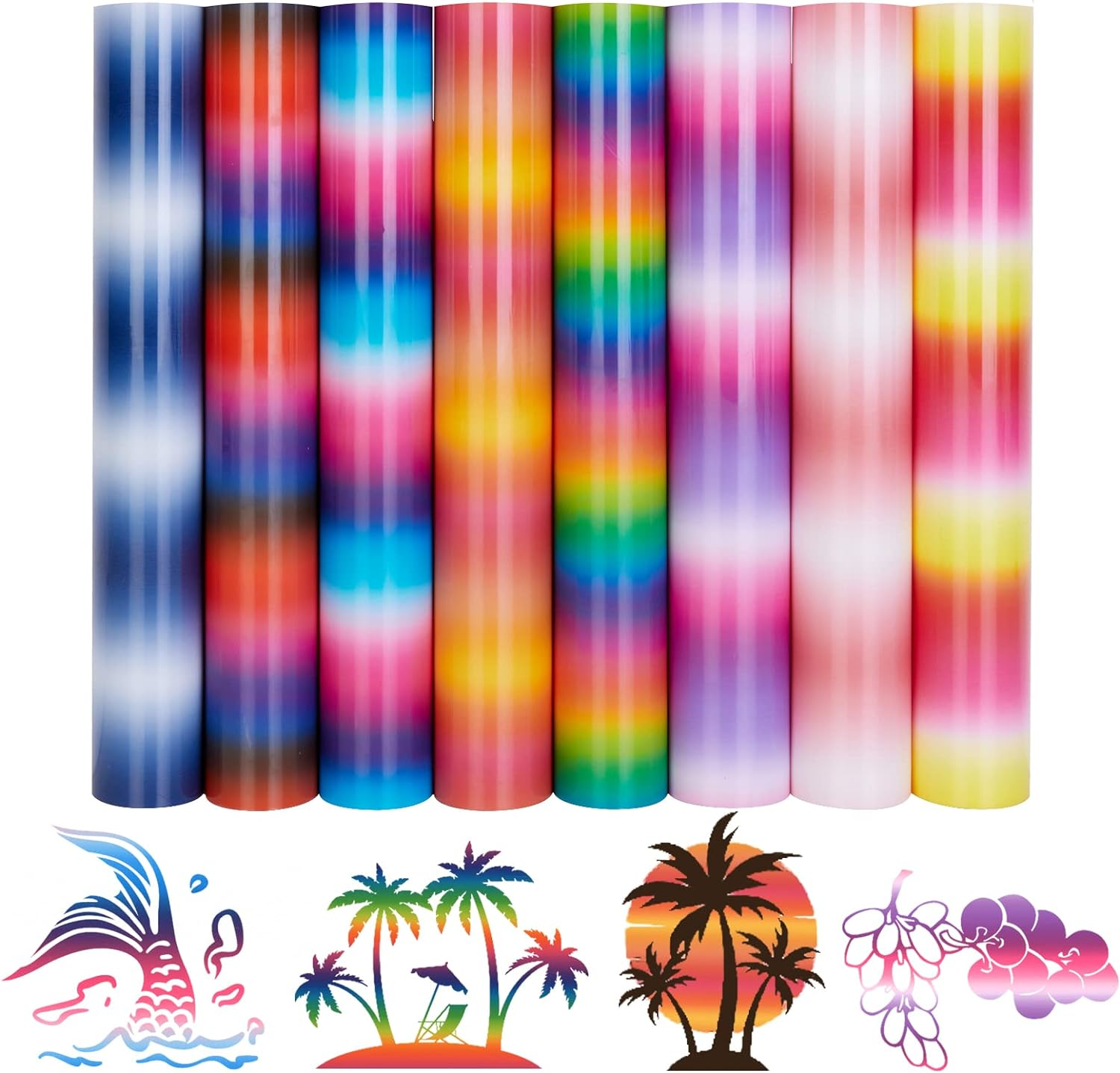 Tintnut Gradient HTV Heat Transfer Vinyl-8 Sheets 12 X 10 Inch Gradient Heat Transfer Vinyl Sunset HTV Vinyl Ombre HTV Iron-On-Vinyl for T-Shirts Compatible with Cricut & Cameo