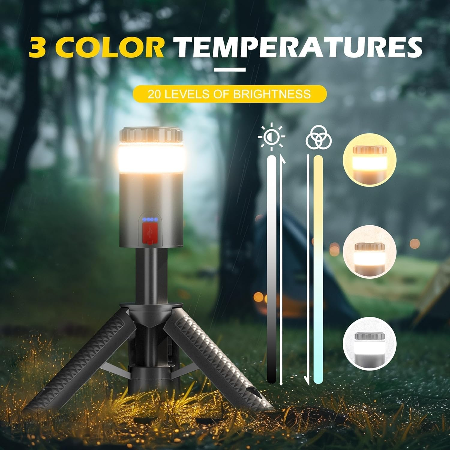 Telescopic Camping Lights,Camping Lantern, Rechargeable with 15 Color Temperatures 10000Mah Camping Essentials,Portable Waterproof Lanterns for Power Outages, Emergency, Hiking