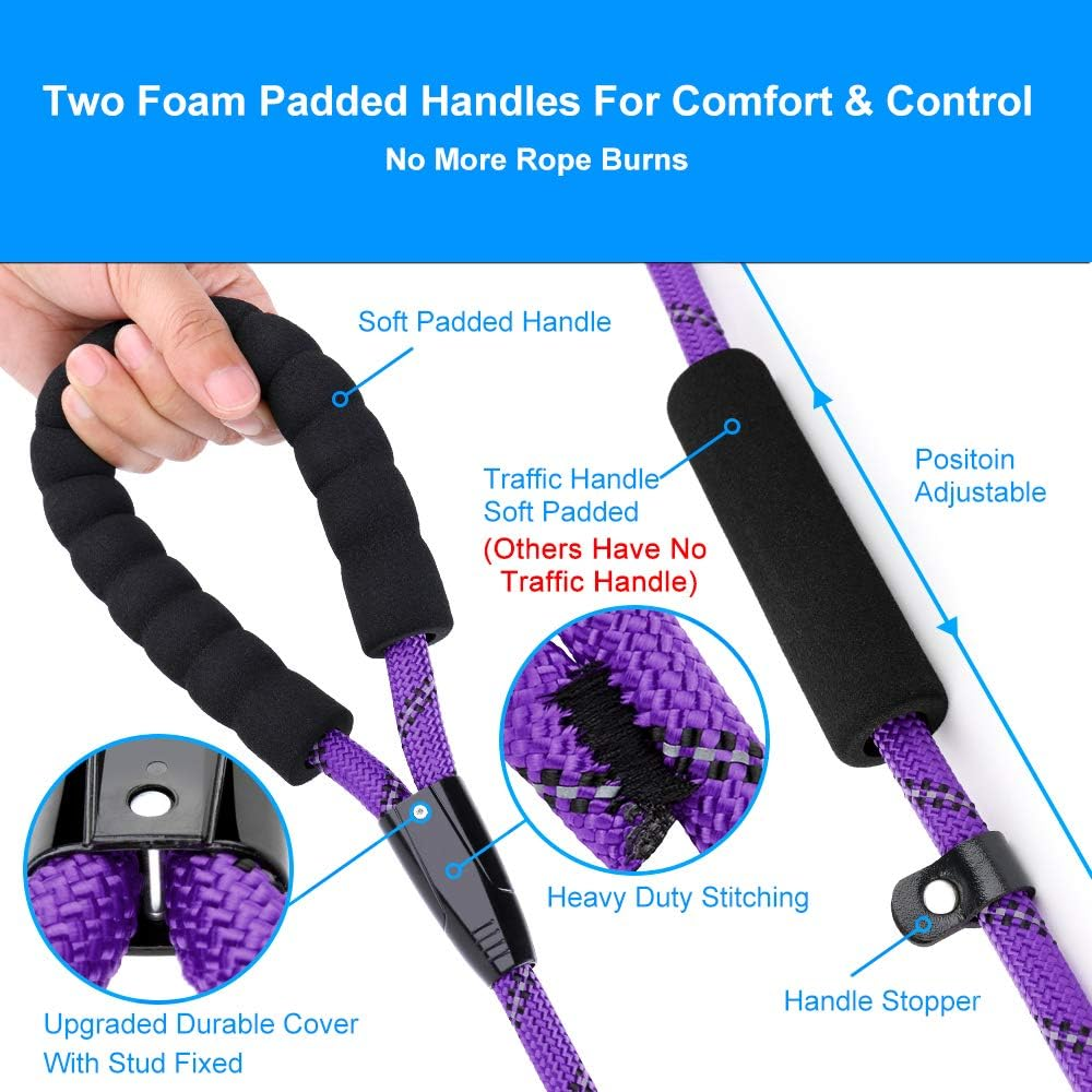 PLUTUS PET Slip Lead Dog Leash - Anti-Choking with Traffic Padded Two Handles, Reflective Strong Sturdy Heavy Duty Rope, 6FT Training for Medium Large Dogs, 6' Violet image number 2