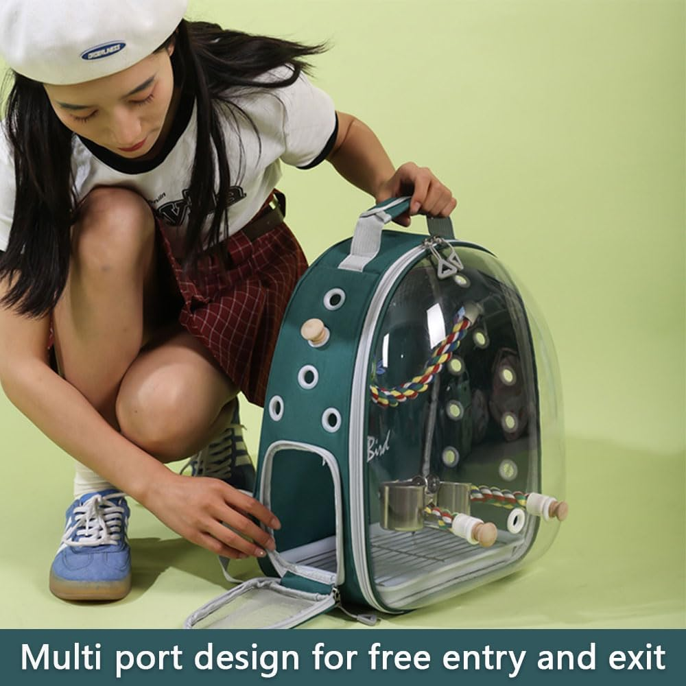 Bird Travel Carrier Cage &ndash; Clear Backpack with Tray & Perch, Breathable Pet Travel Bag for Parakeet, Cockatiel, Parrot &ndash; Portable Vet Transport Backpack with Vent Holes image number 6