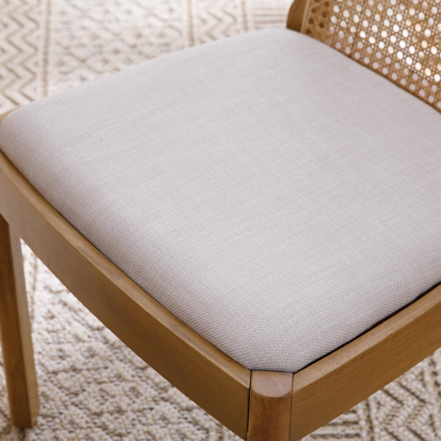 Ya-Home Mid Century Dining Chairs Set of 2, Linen Upholstered Kitchen Chairs W/Rattan Back, Farmhouse Side Chair Solid Wood Accent Chair for Home/Living Room/Dining Room/Restaurant, Beige image number 5