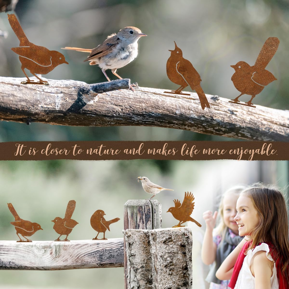 5PCS Rusty Birds Decoration,Outdoor Bird Wall Decor,Metal Birds Yard Decor, Metal Birds Craft Statue Ornaments - Garden Sculptures and Yard Art, Fence Decorations Outdoor,Rustic Garden Decor