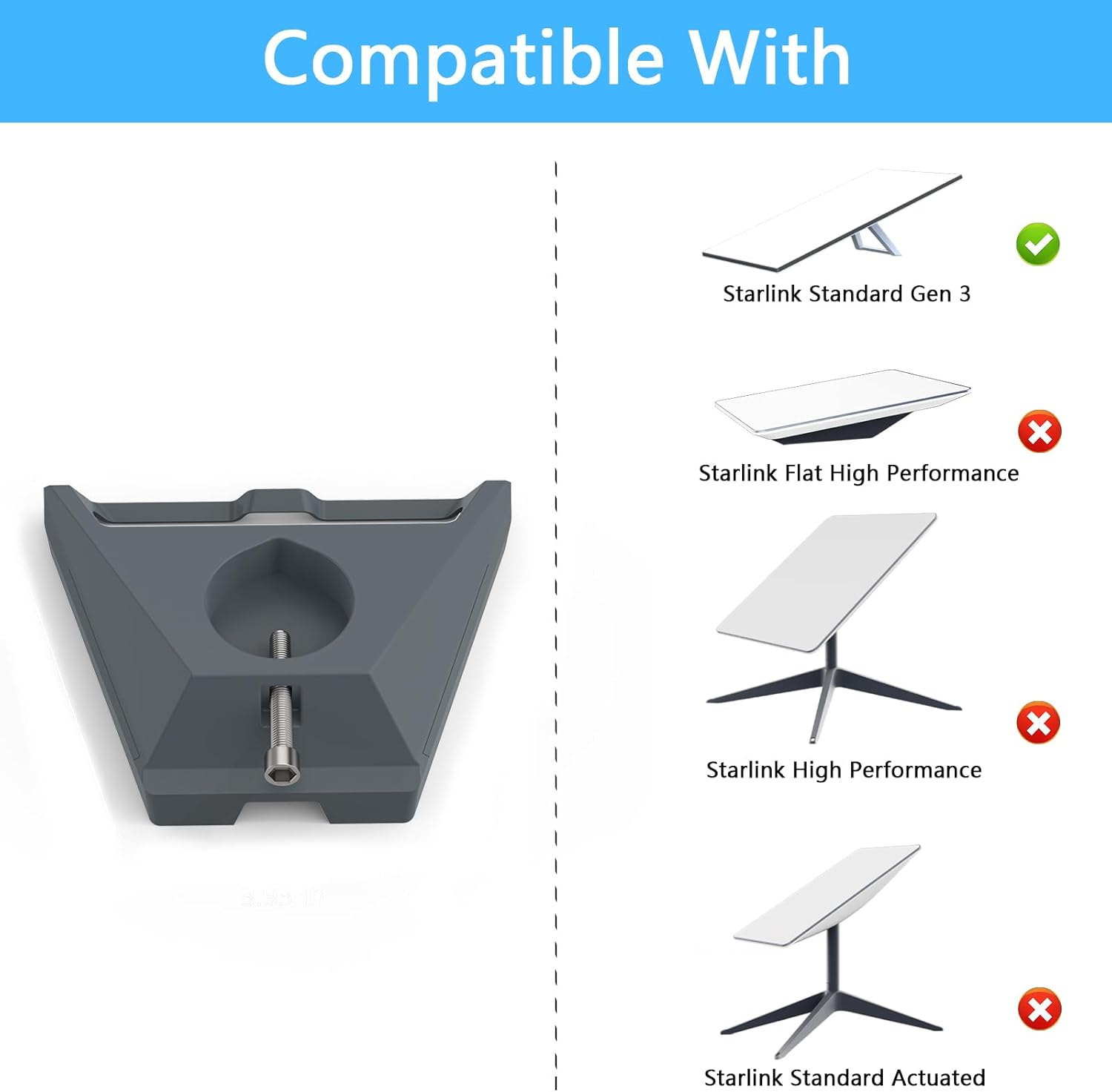 Pipe Adapter Mount for Starlink Roof Gen3 (Pole Sizes 0.83"-2") image number 2