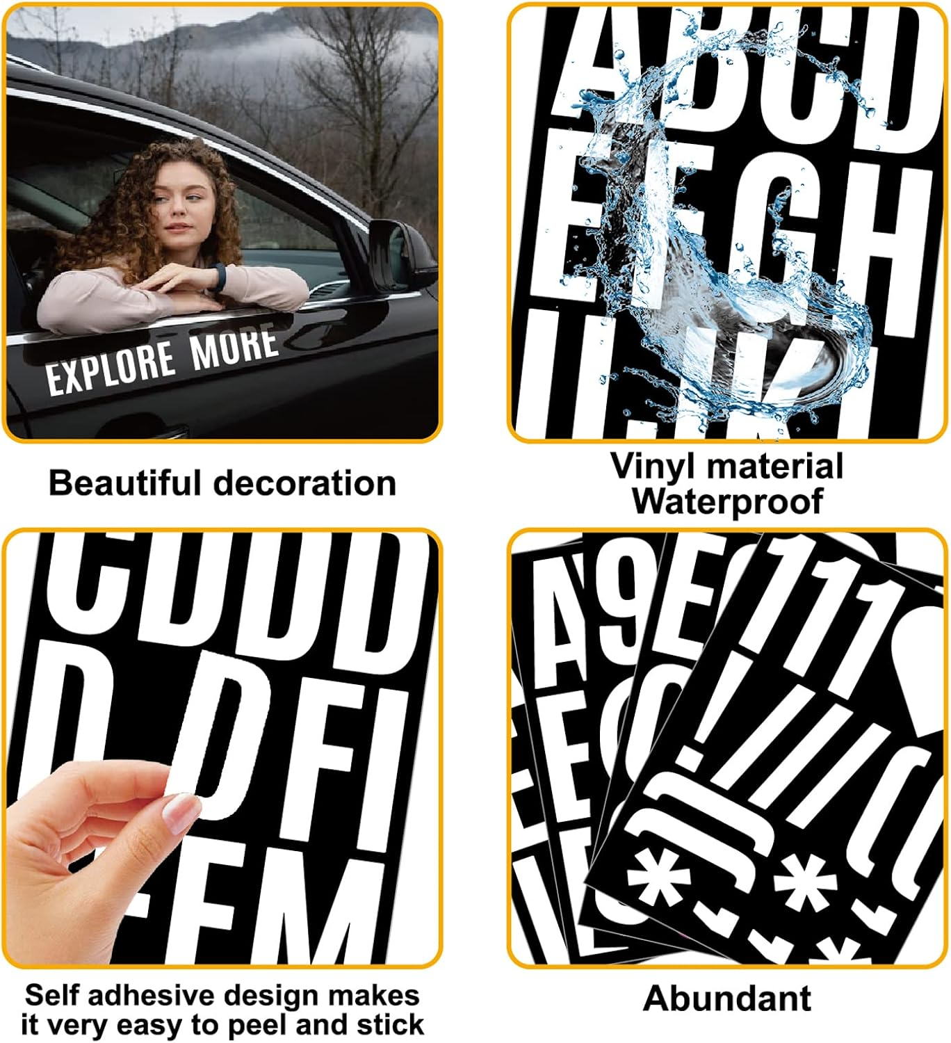 Waynoda 24 Sheets 2 Inch Self Adhesive Letters Stick on Vinyl Letters Capital Letter Stickers Alphabet Sticker Letter Number for Outdoor Sign Poster Mailboxes Crafts(White), Transparent,White - Gold image number 4