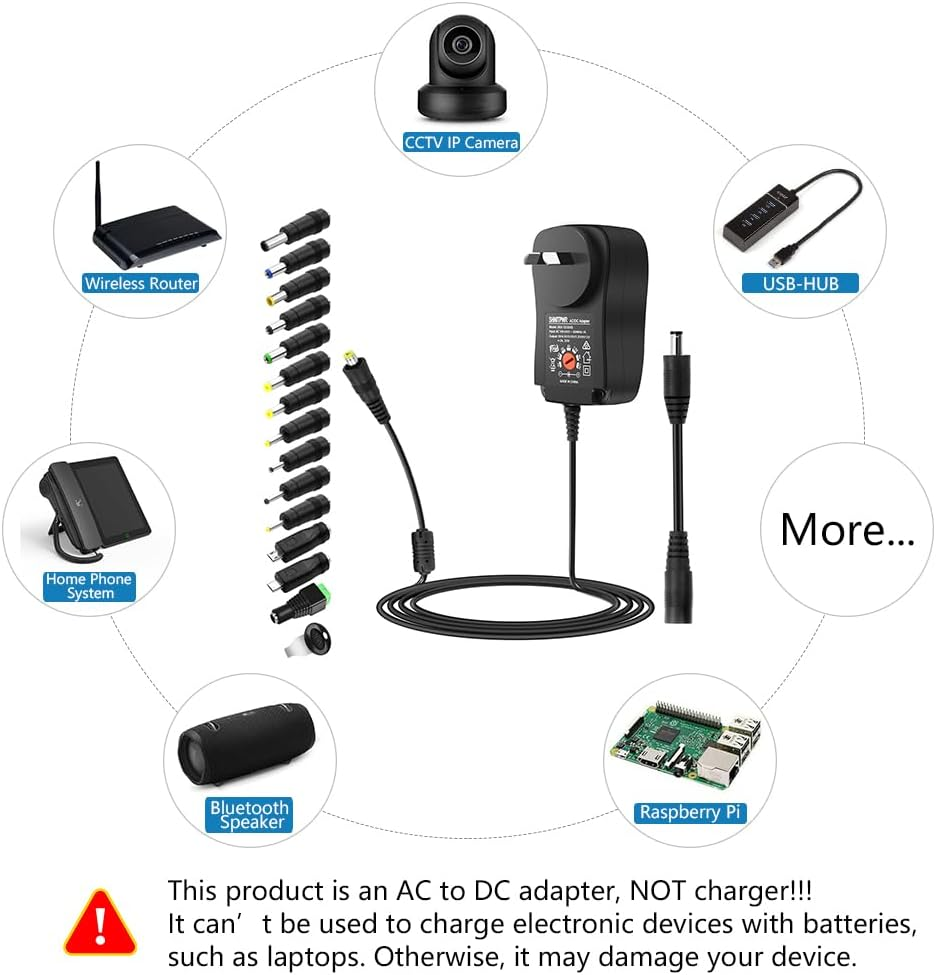 SHNITPWR 30W Universal Power Supply 3V 4.5V 5V 6V 7.5V 9V 12V Adjustable Variable AC/DC Adapter with 5V 2.1A USB Port, 100V-240V AC to DC 3V~12V Converter 3A 2.5A 2A 1.5A 1A Max with 14 Tips image number 4