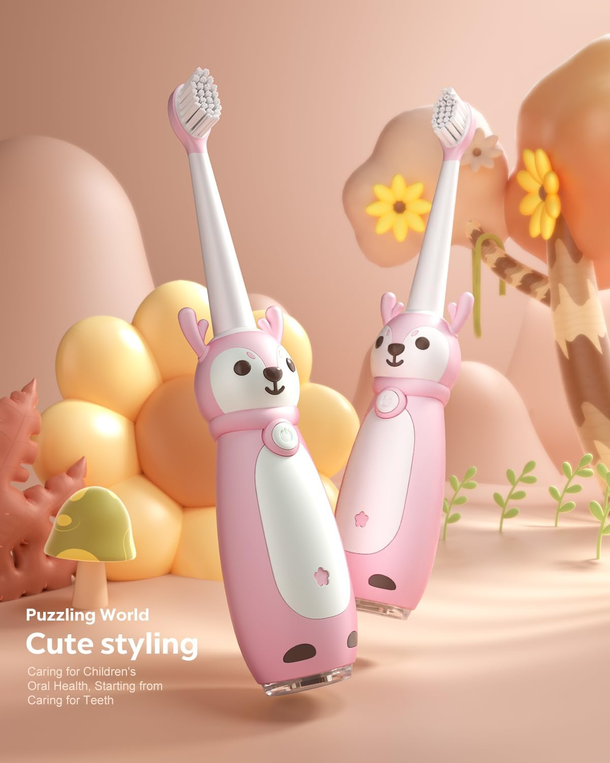 Kids Sonic Electric Toothbrush for Ages 3+, IPX7 Waterproof, 3 Smart Modes with Memory,Includes 4 Replacement Brush Heads, Pink image number 1