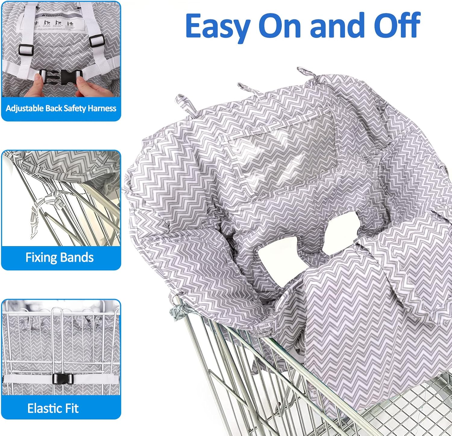 2-In-1 Baby Shopping Trolley Cover and High Chair Cushion Universal Protective Cover for Shopping Trolley Seat Perfect Baby Reqistry Gift (Grey) image number 6