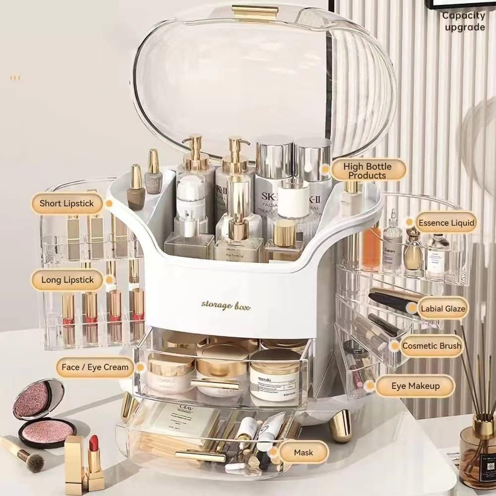Suyoo Makeup Organiser Storage Box - Cosmetics, Skincare and Beauty Case with Clear Lid Display and Drawers for Dresser & Bathroom, Dust-Proof Waterproof image number 6