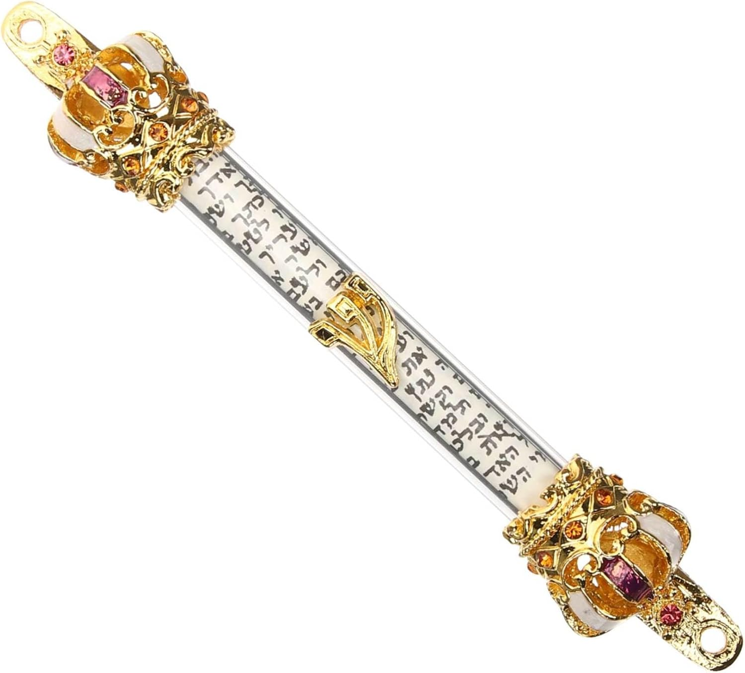 Religious Metal Mezuzah Door Memorial Scroll with Red Crown Design Jewish Hanukkah Home Decor Loss of Mother