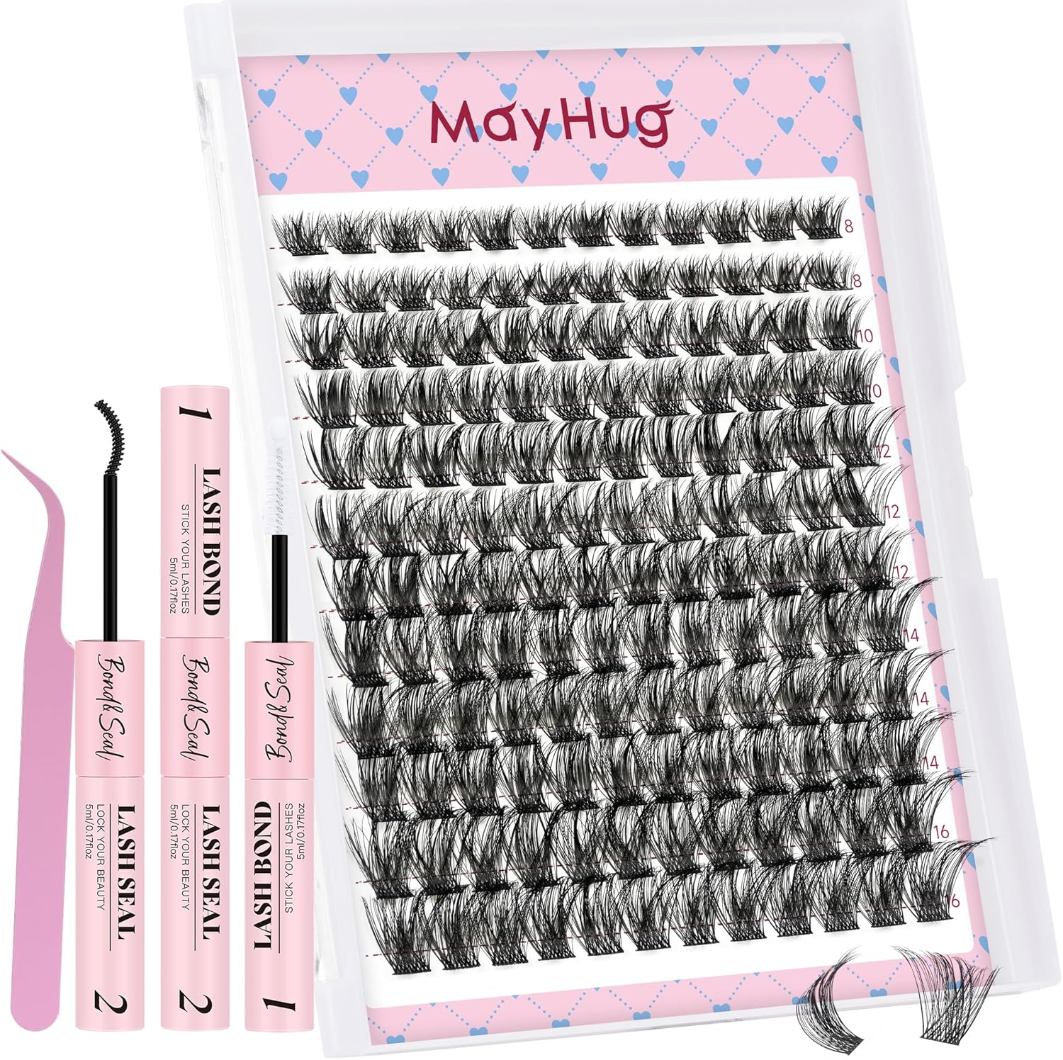 Mayhug Lash Clusters Kit Natural Cluster Lashes Wispy Mix 8-16Mm Eyelash Clusters 144Pcs Individual Lashes D Curl, 0.05 Super Thin Band DIY Cluster Eyelash Extensions(Silkmist Kit) image number 3