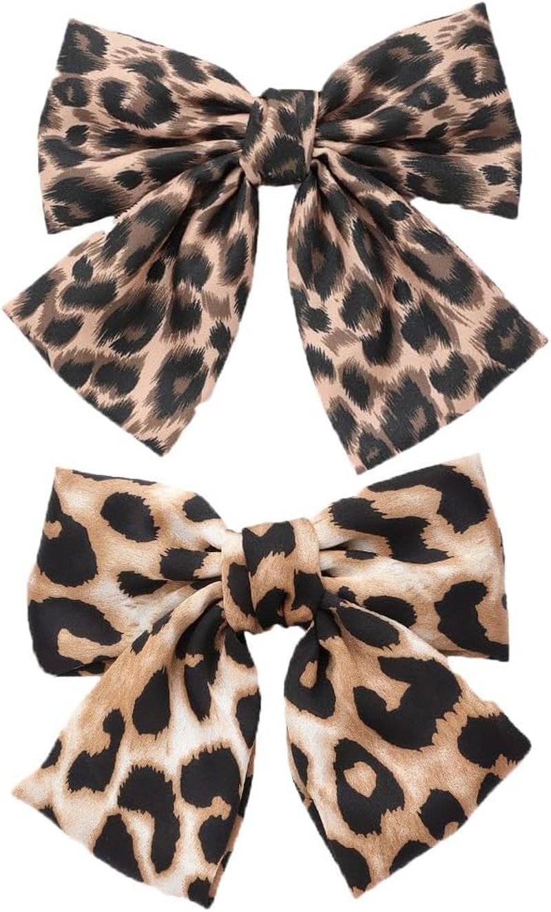 Satin Leopard Hair Bows Pack of 2 Elegant Hair Bows Clip Leo Pattern with Compartment Clips Fashion Satin Bow Hair Clips Hair Accessory for Use Hair Accessories Bow Tie Corset (1#+4#)