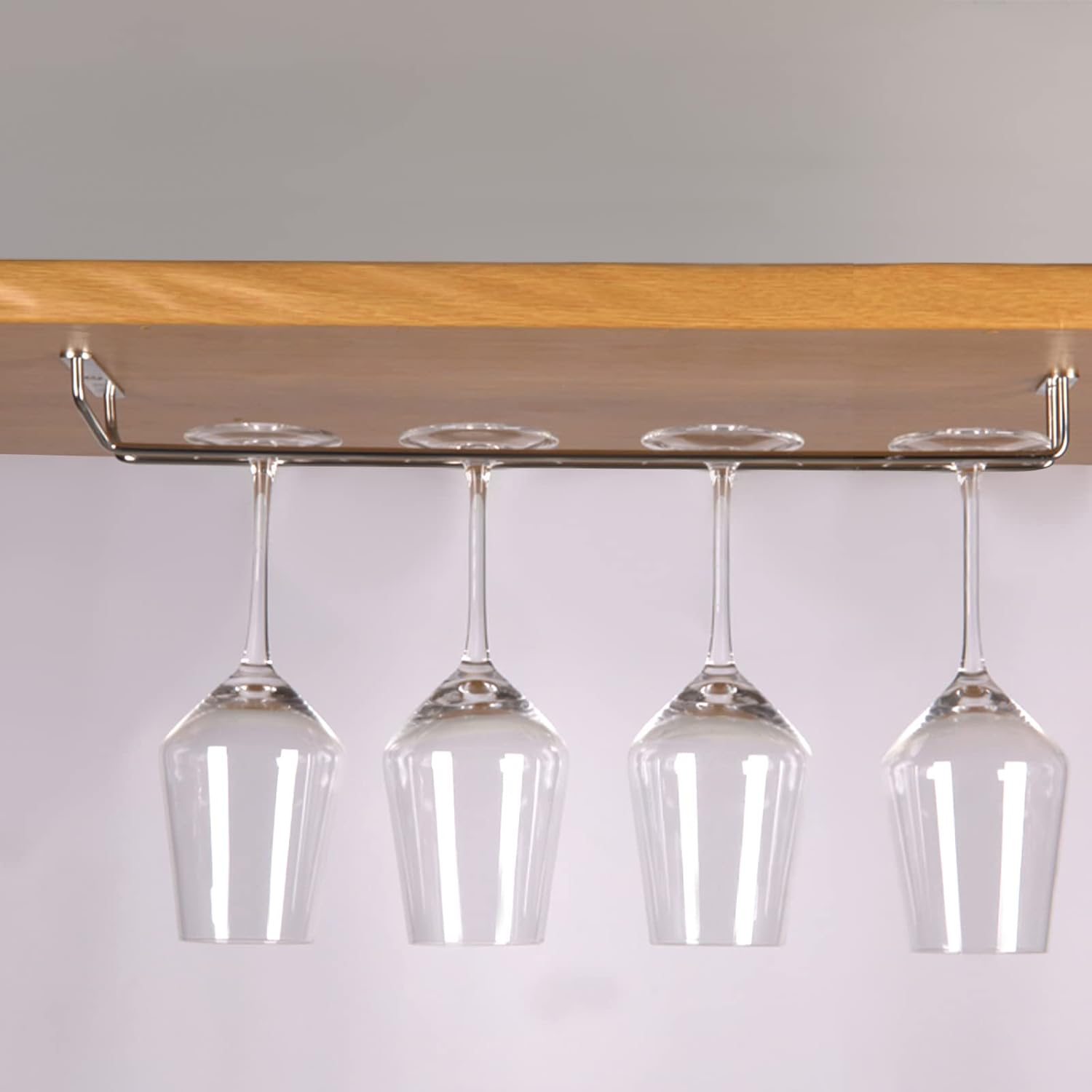 Wine Glass Rack under Cabinet: Stemware Wine Glass Holder Glasses Storage Hanger 2 Pack Single Rail under Shelf Metal Organizer for Bar Kitchen Hanging Glass Goblets Storage Rack Organizer (35 Cm) image number 2