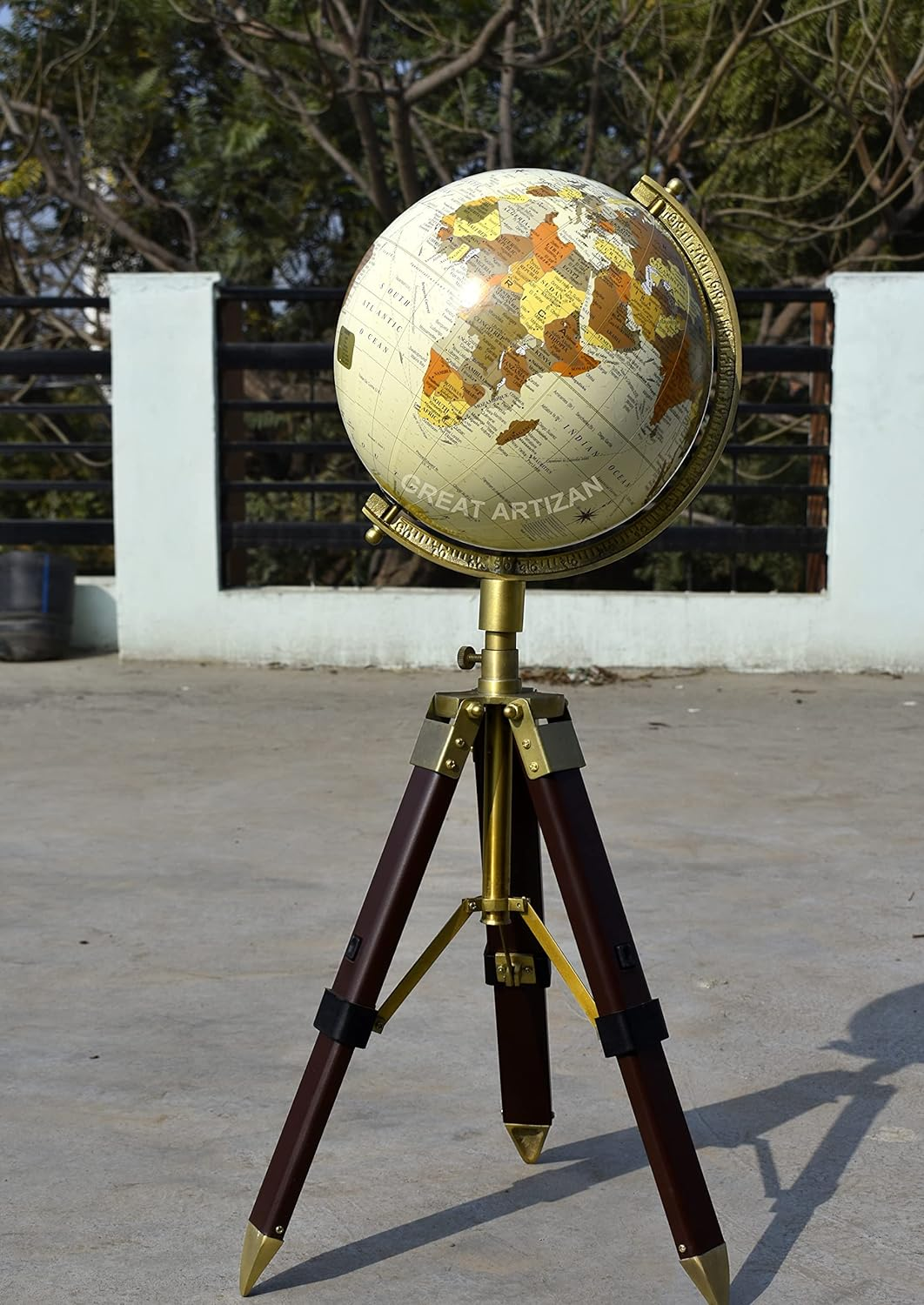 34 Inches Tall Antique World Globe with Tripod Stand. Vintage Look Tripod World Globe for Learning & Decorations with Free Magnafying Glass.