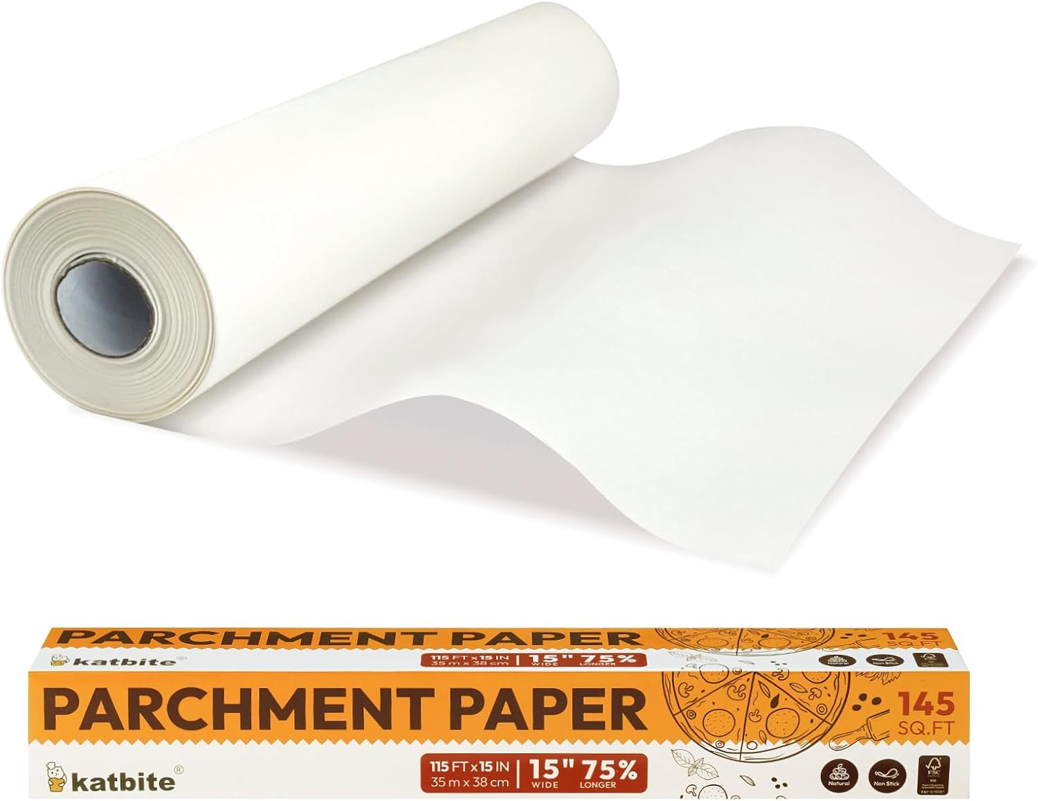 Katbite Baking Paper Roll 38Cm X 74M Heavy Duty Baking Paper Roll Non-Stick Baking Paper Roll for Baking, Cooking, Freezing, for Oven, Kitchen, Air Fryer