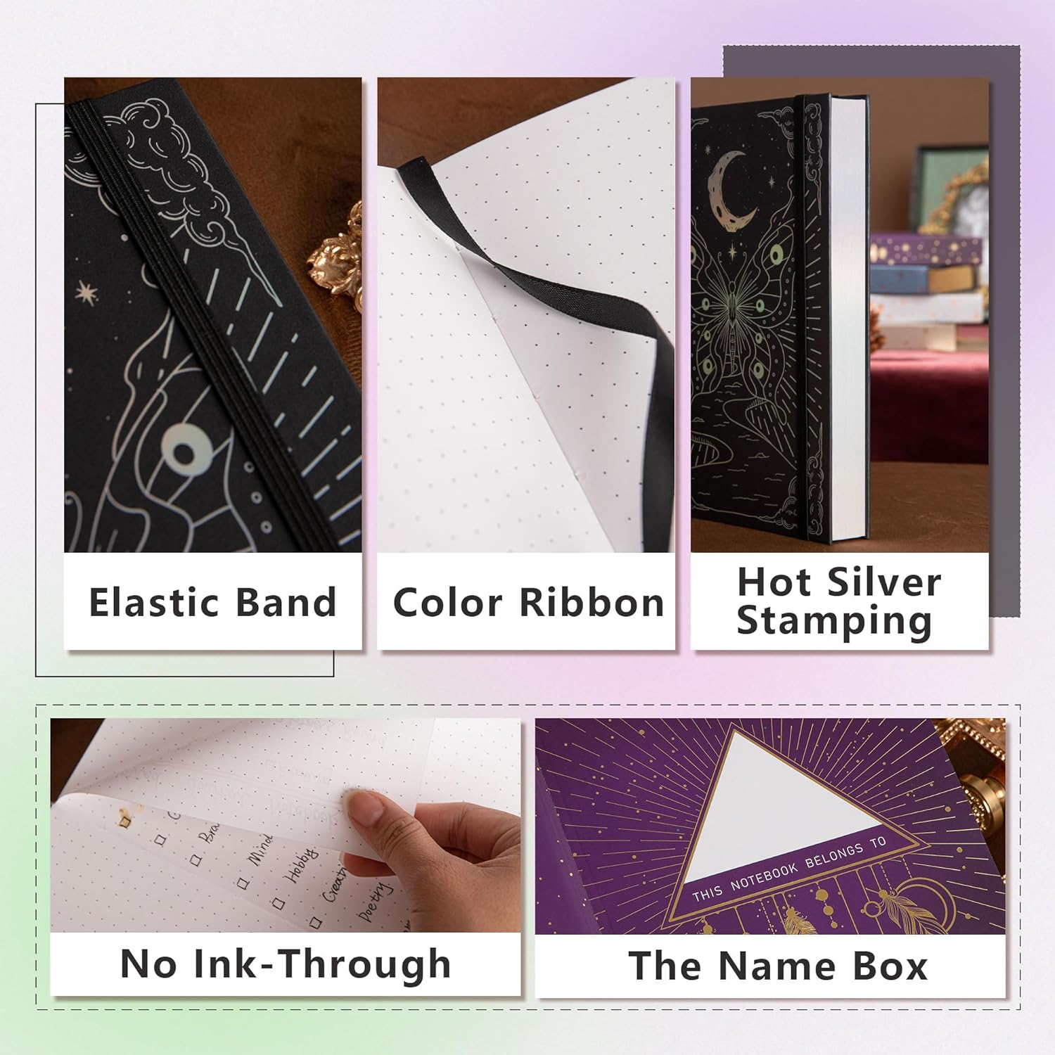 TIEFOSSI Dotted Journal Notebook, Butterfly Journal for Women Men,140Gms Thick Paper with 256 Numbered Pages, A5 Hardcover Journal, Bullet Dotted Journal Notebook, for School Office Writing - Purple image number 7