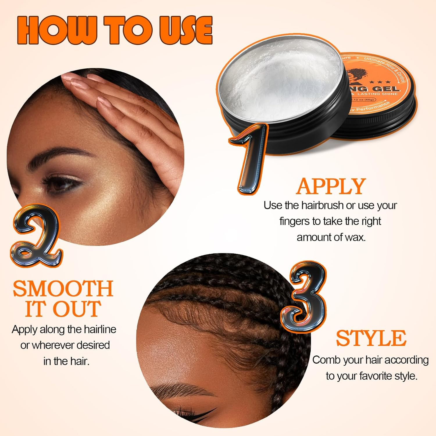 Apooliy Edge Control Wax,Strong Hold Hair Wax, No Flaking Styling Gel for All Hair Types, Non-Greasy, Long Lasting Braid Gel, Easy to Use, Smoother image number 3