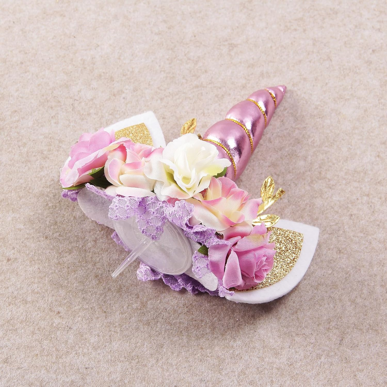 Nishine Rose Floral Unicorn Cake Topper Birthday Party Cake Decoration (Pink&Ivory) image number 2