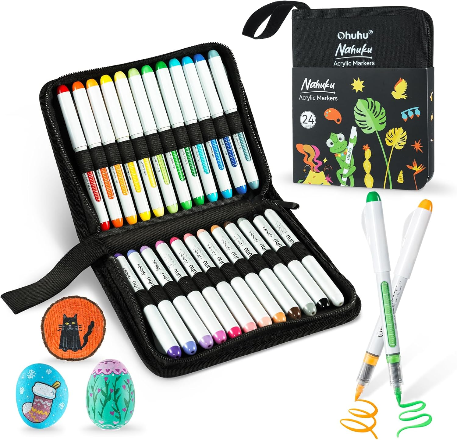 Ohuhu Acrylic Paint Markers Direct Liquid: 24 Colors 1.5MM Brush Tip Acrylic Markers High Opacity Paint Pens Waterproof Lightfast for Rock Painting Easter Eggs Wood Glass Ceramic Canvas - Nahuku image number 3