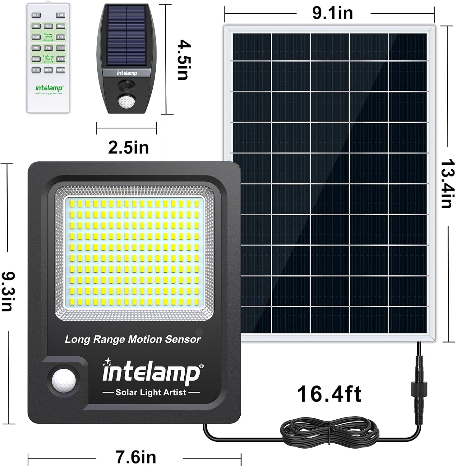 Intelamp Outdoor Solar Light with Motion Sensor, 12000Mah 3000Lm, Super Bright 170 LED Outdoor Solar Spotlight with Remote Control, Outdoor Solar Floodlight with 5M Cable image number 1