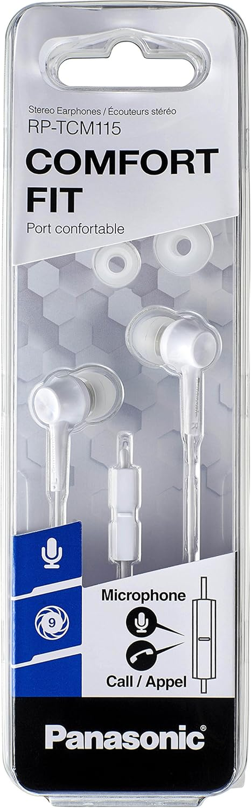 PANASONIC RP-TCM115E-W In-Ear Headphones Headset Mobile Phone Interchangeable Passport Pieces S/M/L White